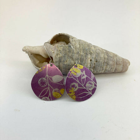 Anodised aluminium earrings hand printed - Golden Violet Collection