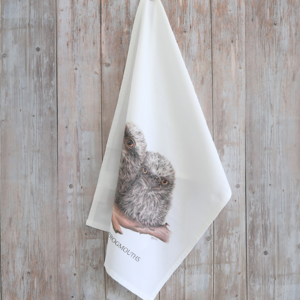 Australian-artist-illustration-tawny-frogmouth-tea-towel-corner-hang