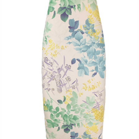 Padded Ironing board cover-Green leaf purple flower