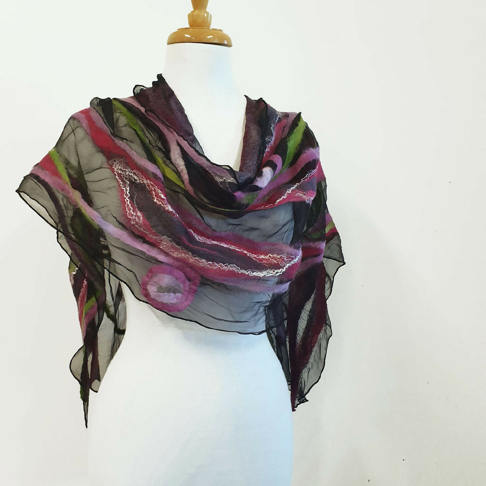 special occasion silk shoulder wrap - silk and wool nuno felt - handcrafted - julie ann Smithi