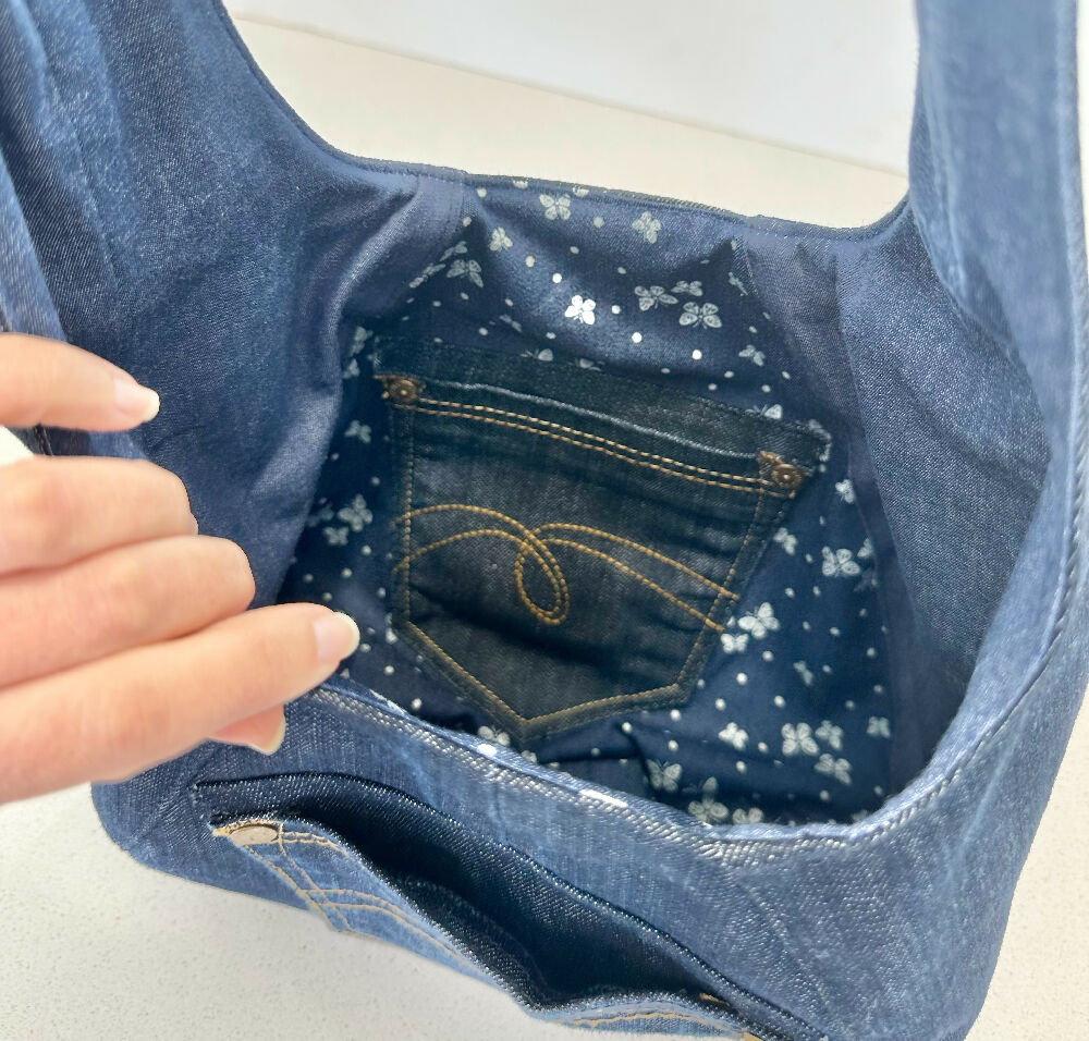 Upcycled Denim Handbag - Dark Blue