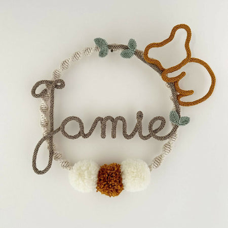 Macrame decoration with customise name in knitting with macrame raimbow and koala