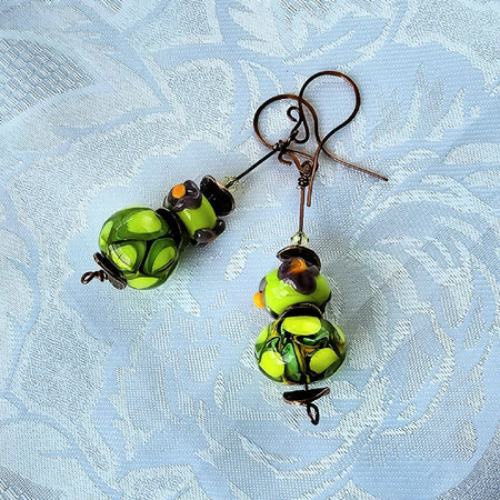 Chunky Green, Yellow and Black Earrings