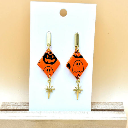 Playful Pumpkin Duo, Halloween Earrings Studs