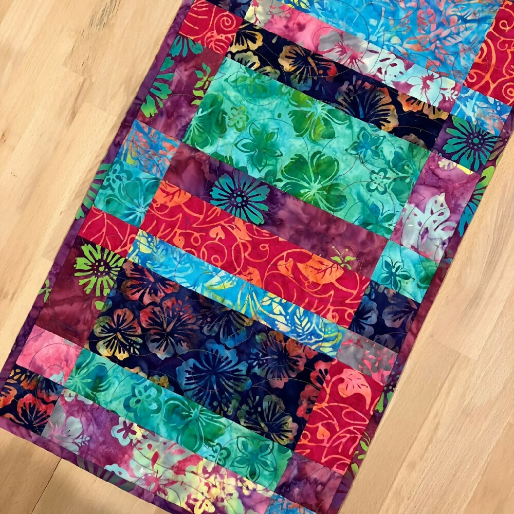 table runner handmade quilted batik - tropical