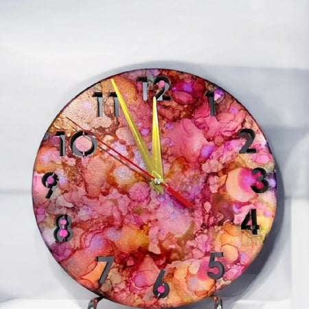 Alcohol Ink Small Clock | Multi Coloured /Pink/Red