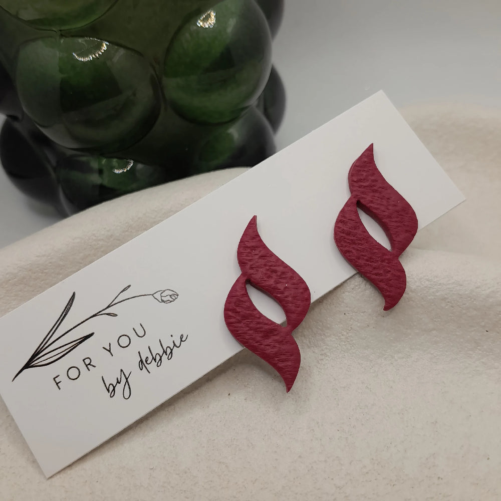 Burgundy swirl polymer clay stud earrings- hypoallergenic