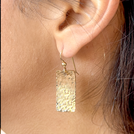 14K Gold Hand Hammered Dangle Earrings, Gold ear hooks, Organic, geometric, minimalist, custom made by hand, hypo allergenic