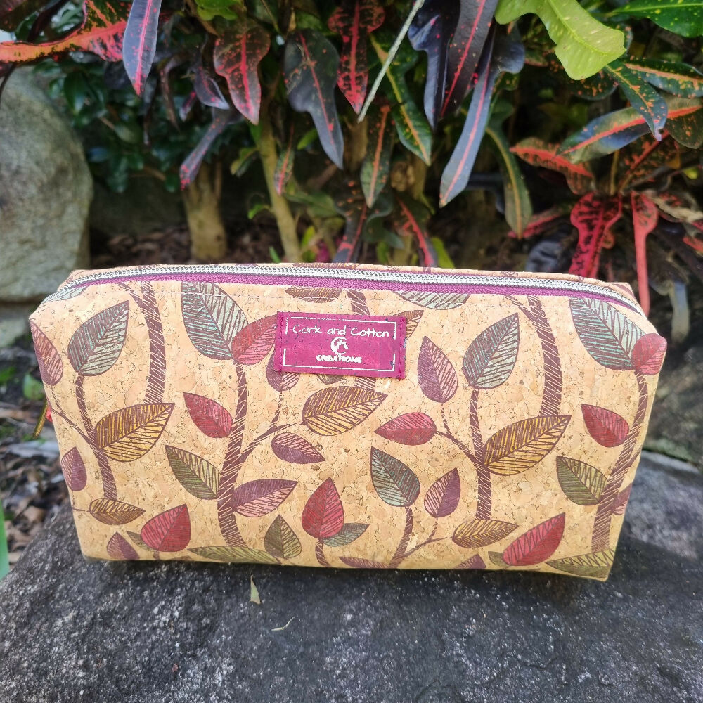 Cork Toiletry Bag / Make-up Bag - Leaf Pattern Cork