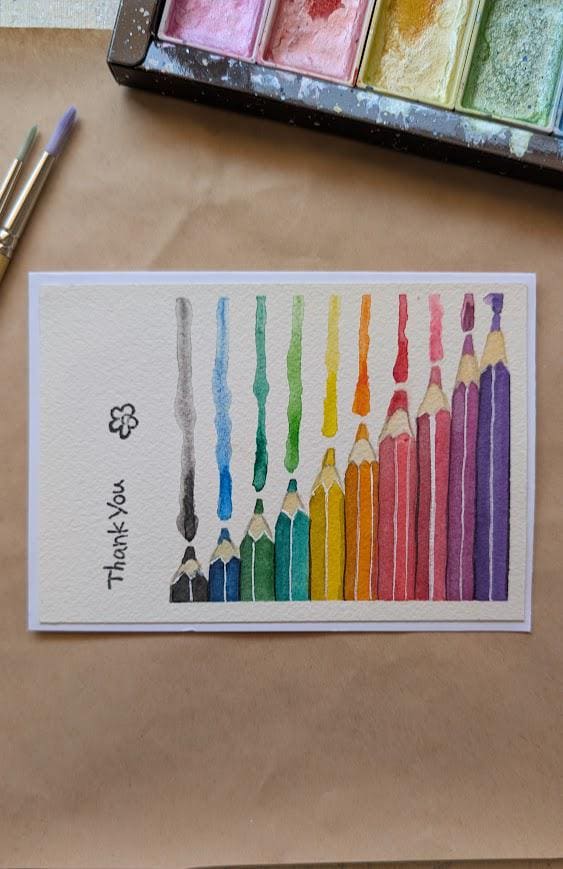 Set of 4 Hand Painted Teacher Thank You Cards