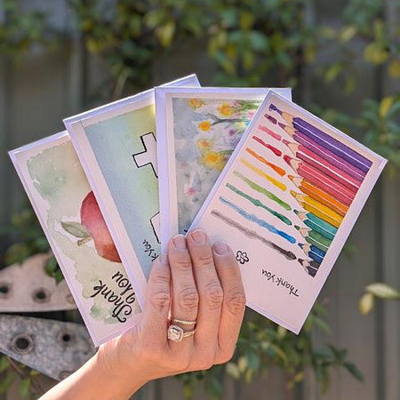Set of 4 Hand Painted Teacher Thank You Cards