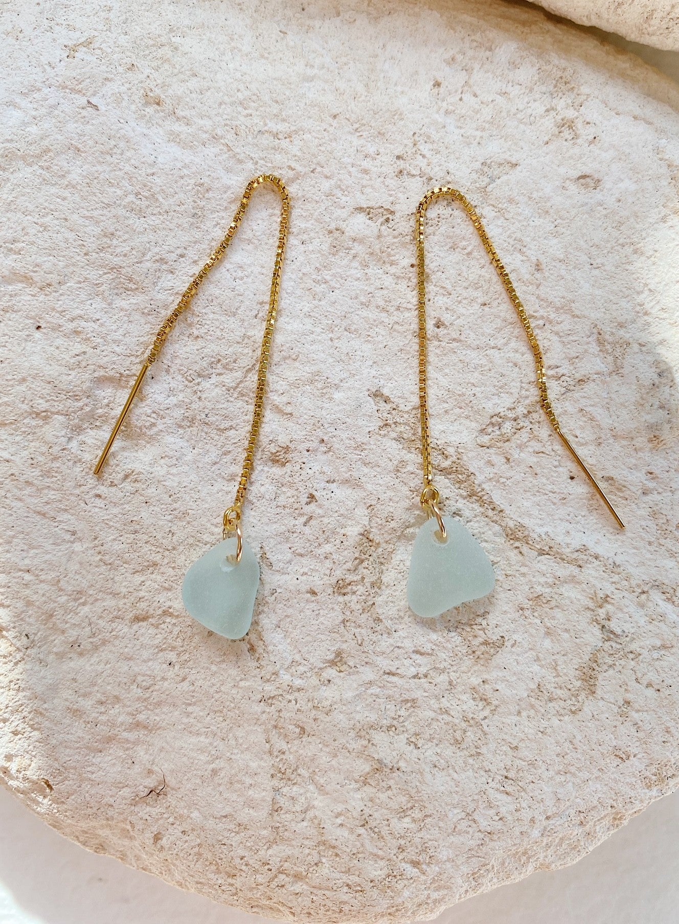 Sea Glass thread earrings in 14c Gold filled