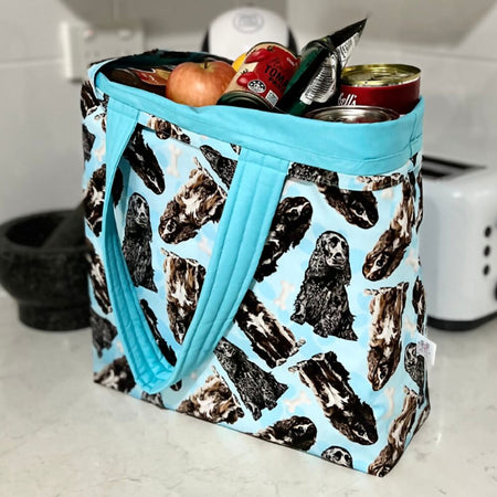 Grocery Tote .. Lined with storage pouch .. Cocker Spaniel