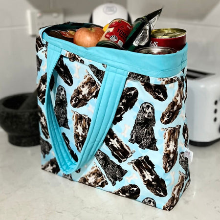 Grocery Tote .. Cocker Spaniel ... Lined with storage pouch