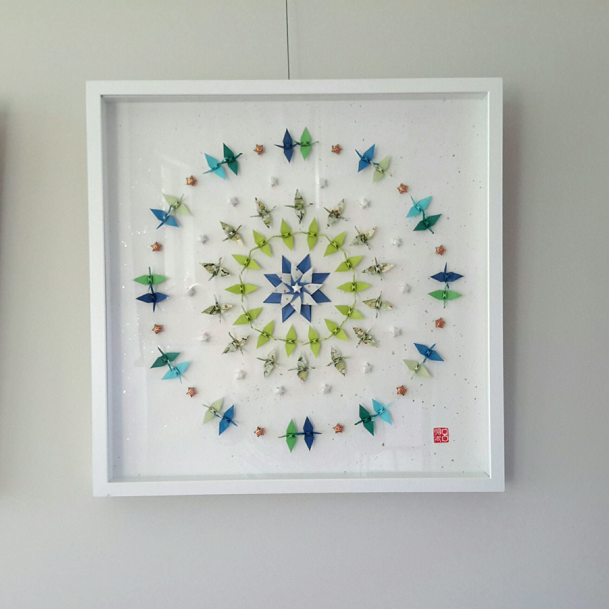 Together we fly - greens and blues - papercranes good luck