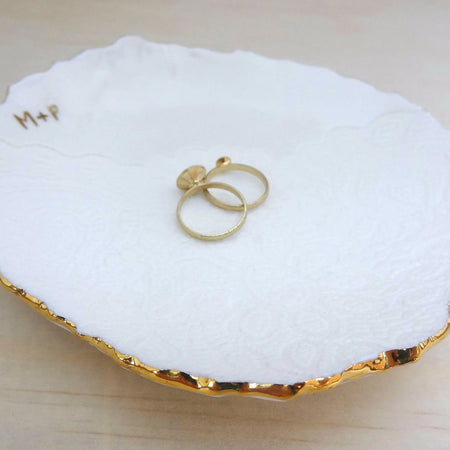 Personalised ring dish with gold or silver initials and rim, Custom Wedding Gift, Anniversary Gift