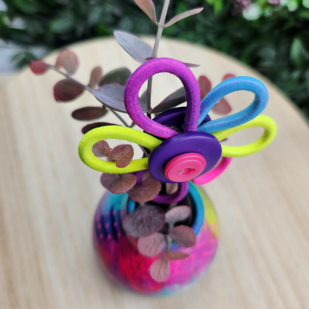 Blooming Buttons - Handpainted Squat Vase with Button Flowers