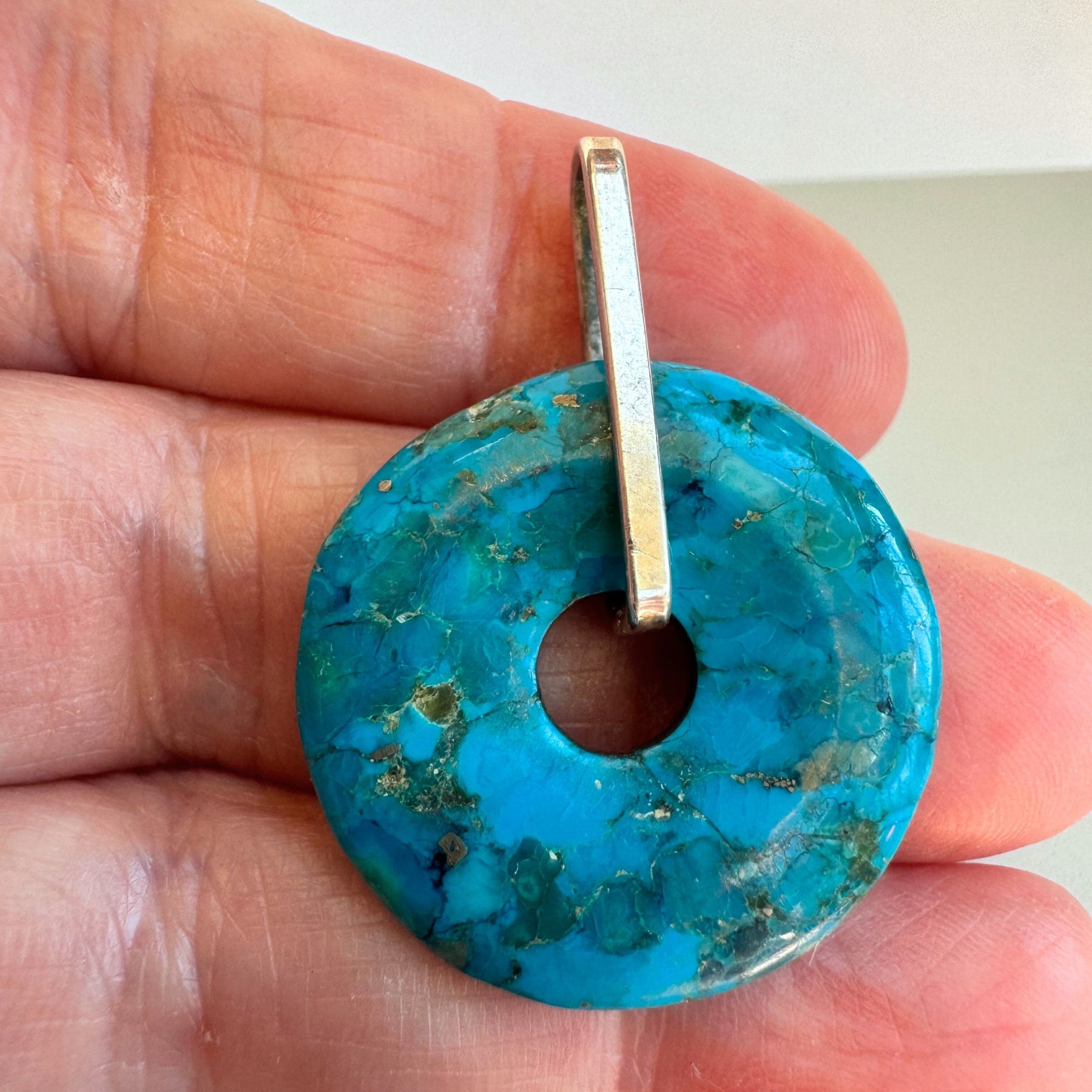 Turquoise donut sterling silver pendant