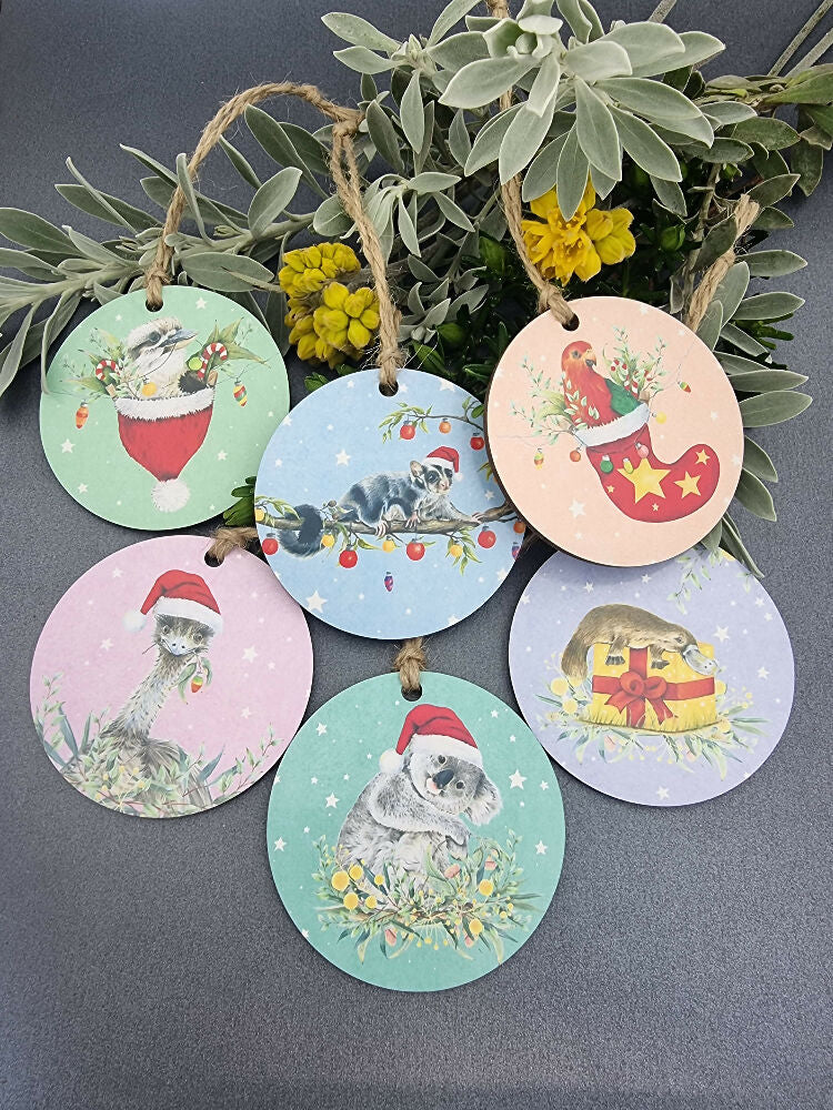 AUSSIE CHRISTMAS - set of 6 pastel decorations