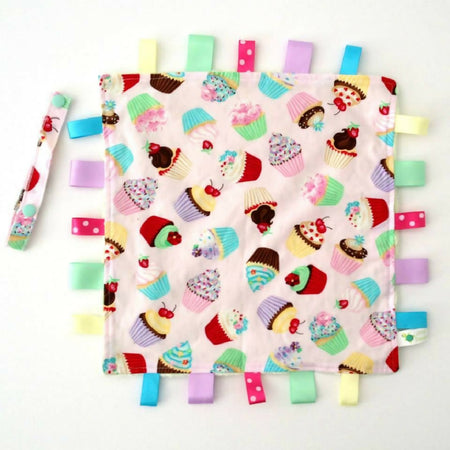 CUPCAKE TOSS Baby Security Blankie Taggie Toy + Taggie Saver