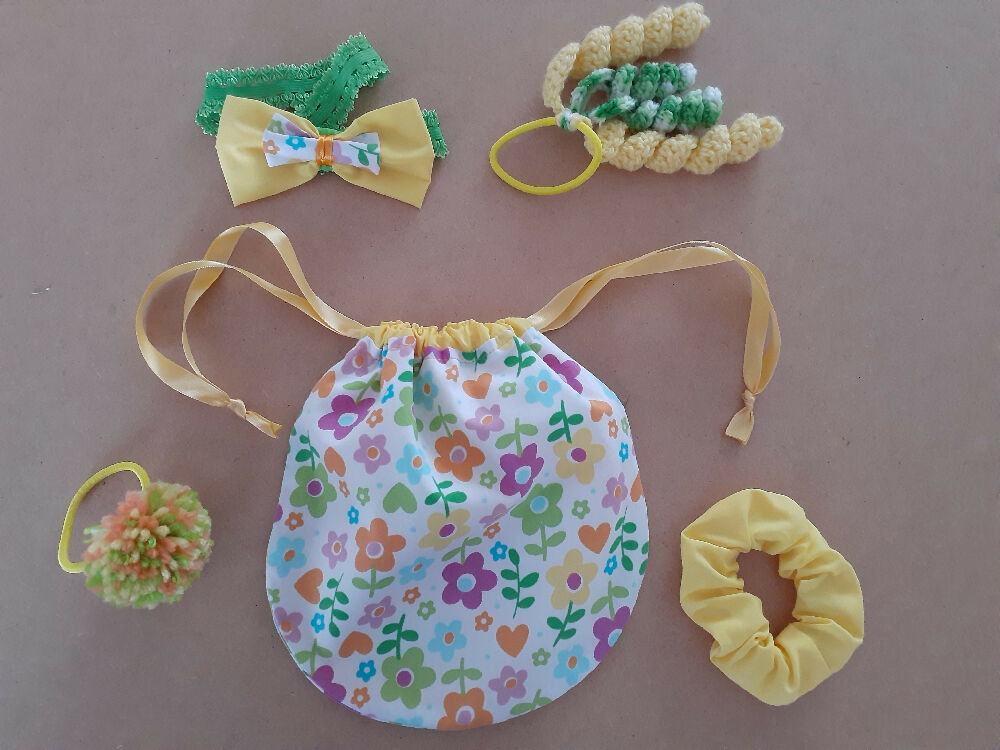 Children's Drawstring Bag with Hair Accessories