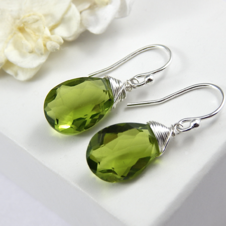 Peridot Quartz Earrings,Parrot Green Quartz Earrings