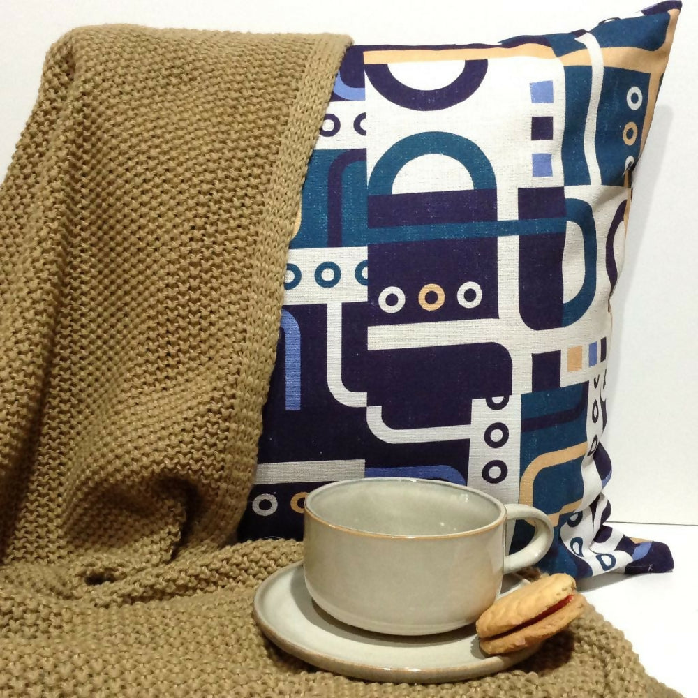 Mid-century design cushion cover. Blue, 45x45cm