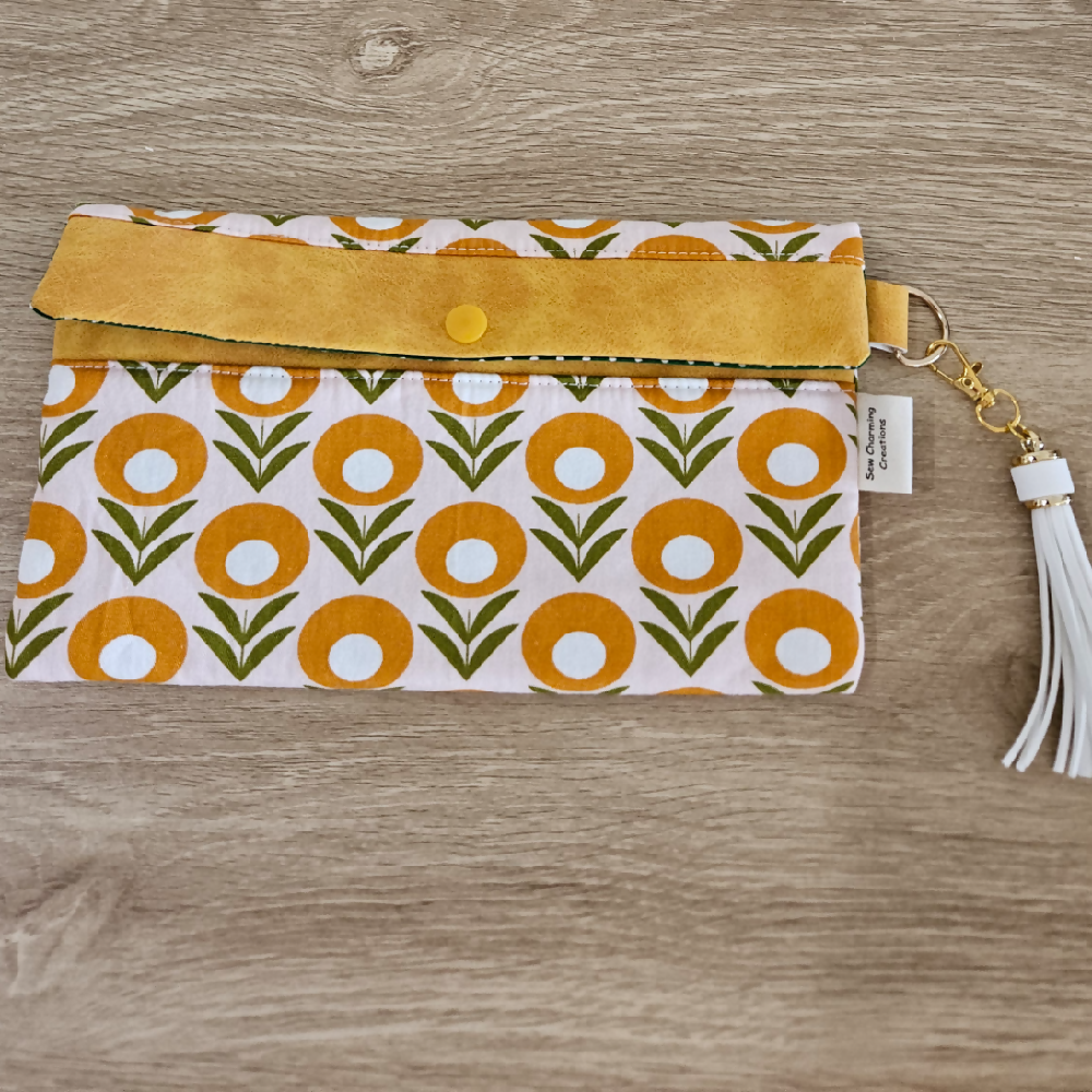 Pouch/Mobile Phone Holder/Clutch - Yellow and Orange Flower- Design