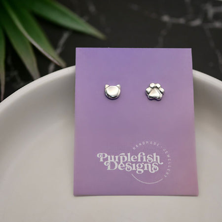 Cats and Dogs Studs - Handmade Sterling Silver Mismatched Earrings