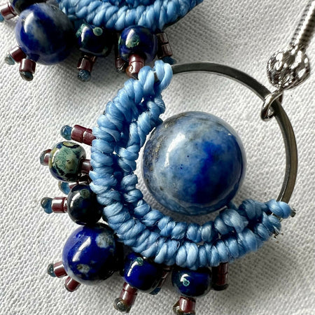 Blue Planet Micro Macrame Earrings - Lapiz Lazuli & Miyuki +Free Microfibre Pouch