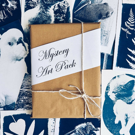 Mystery Art Pack, 10 original cyanotype postcard sized artworks