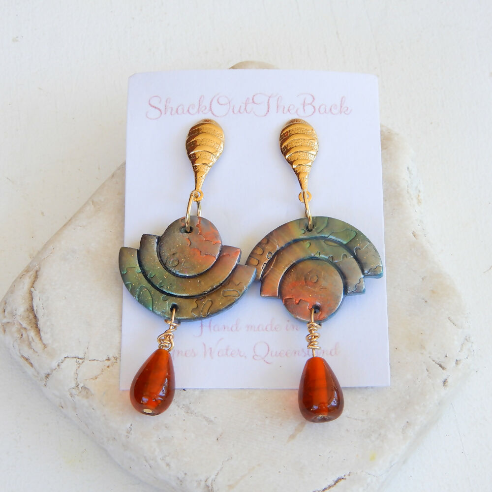 Green & Orange Polymer Clay Earrings "Bailey"