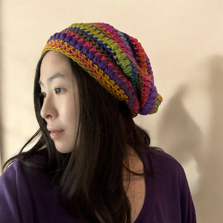 Crochet Slouchy Beanie in rainbow
