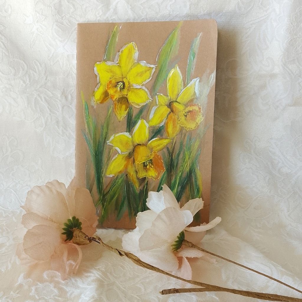 Handpainted Daffodil Cotton-Bound Notebook/Sketchbook