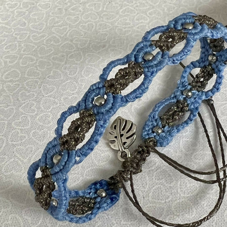 Grey Metallic & Blue macrame bracelet