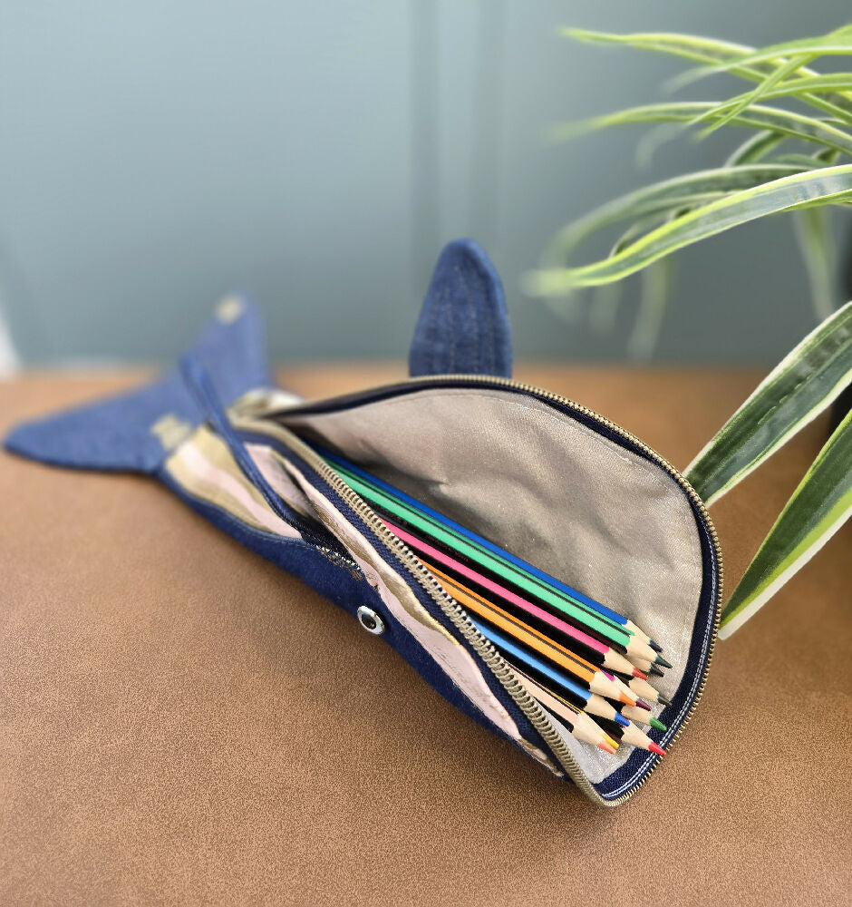 Pencil case, whale with pineapples