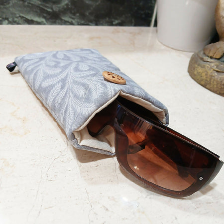 Sunglass case protector, eyewear case, grey leaf print