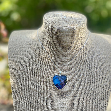 Fluid Art Heart Pendant & Necklace - Blue, Purple and Black