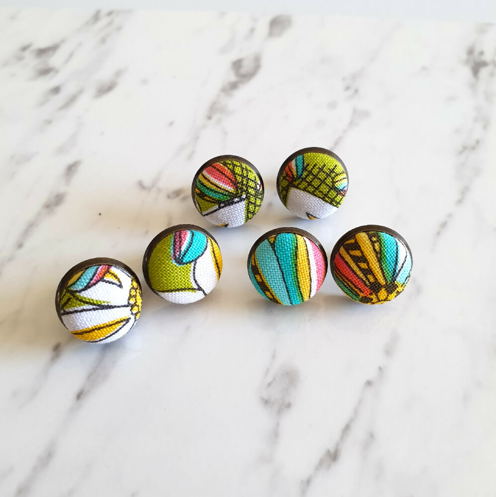 1.4cm Round Colourful Boho style cotton fabric Bronze colour Cabochon stud earrings