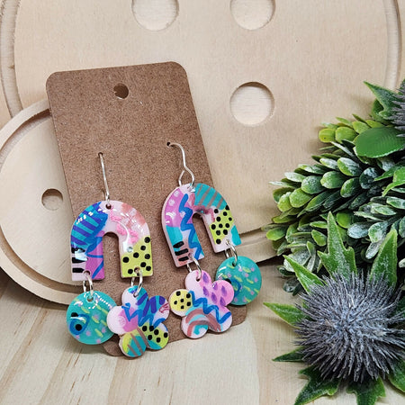 Dangle Earrings Hand Painted Hook Earrings Arch Flower Circle