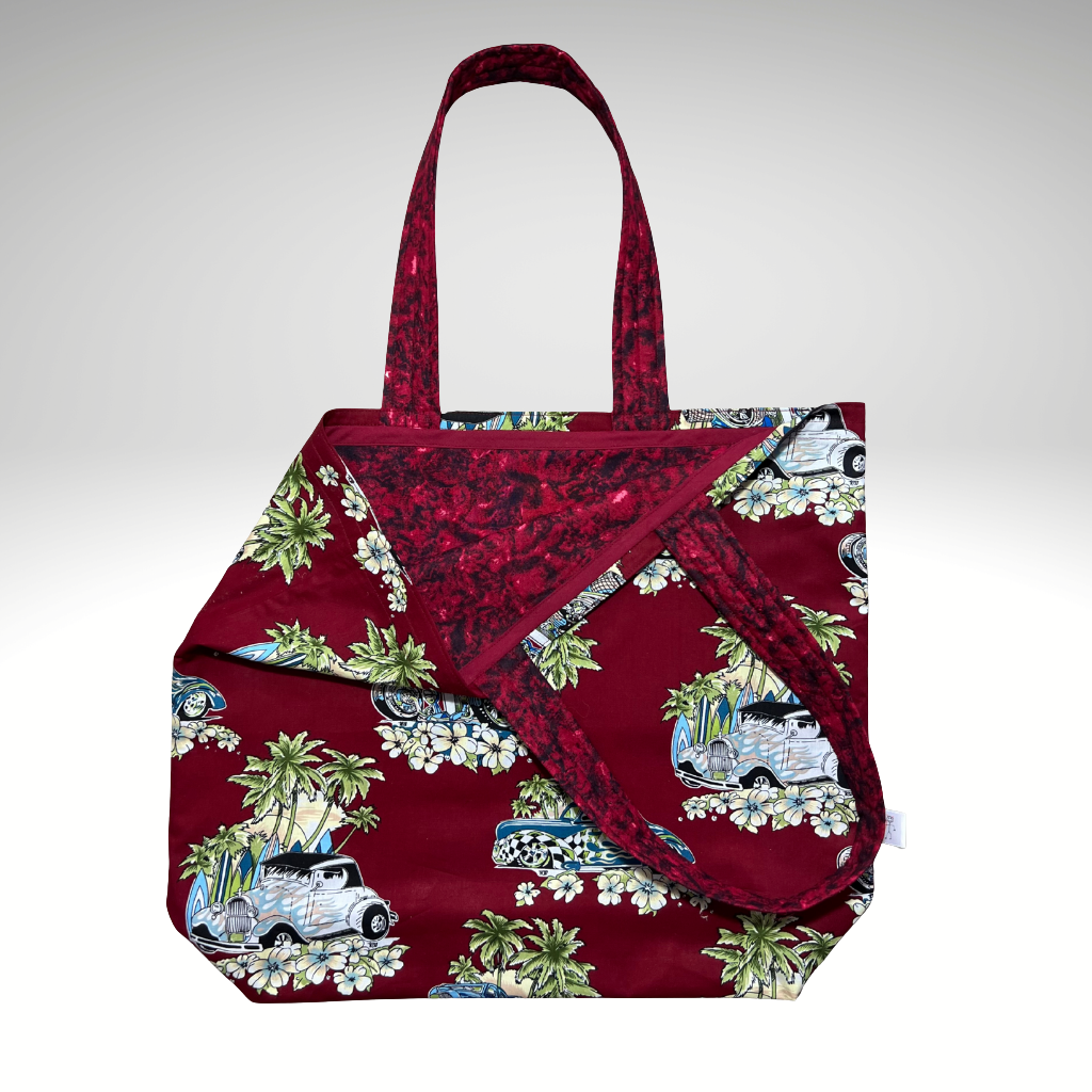 Grocery Tote .. Hot Rods ... Lined with storage bag