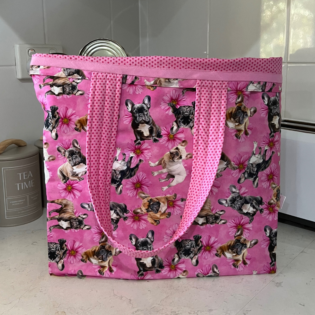 Grocery Tote .. French Bulldog ... Lined with storage bag