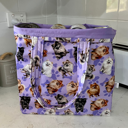 Grocery Tote .. Pomeranian .. Lined with storage pouch