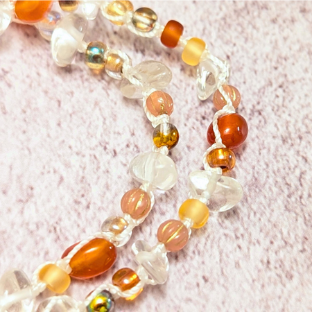 Carnelian and crystal quartz bracelet - August birthstone - Unique pebble gemstone beads - OOAK