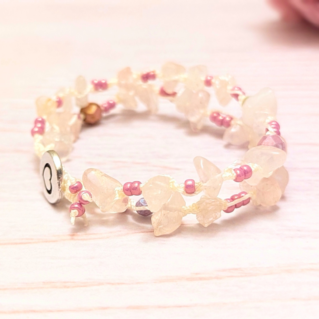 Rose quartz healing bracelet - Modern January birthstone - OOAK - Size small