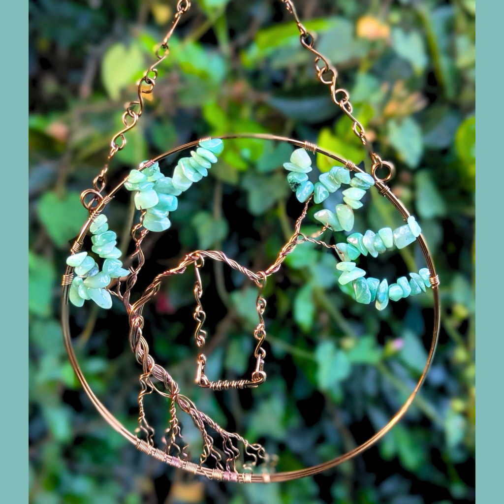 Tree suncatcher with swing | Green aventurine gemstones | Wire wrapped |