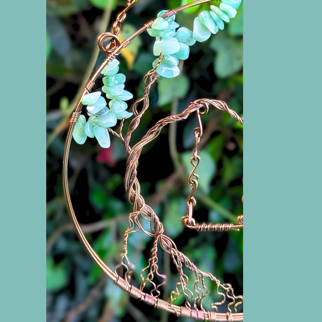 Tree suncatcher with swing | Green aventurine gemstones | Wire wrapped |
