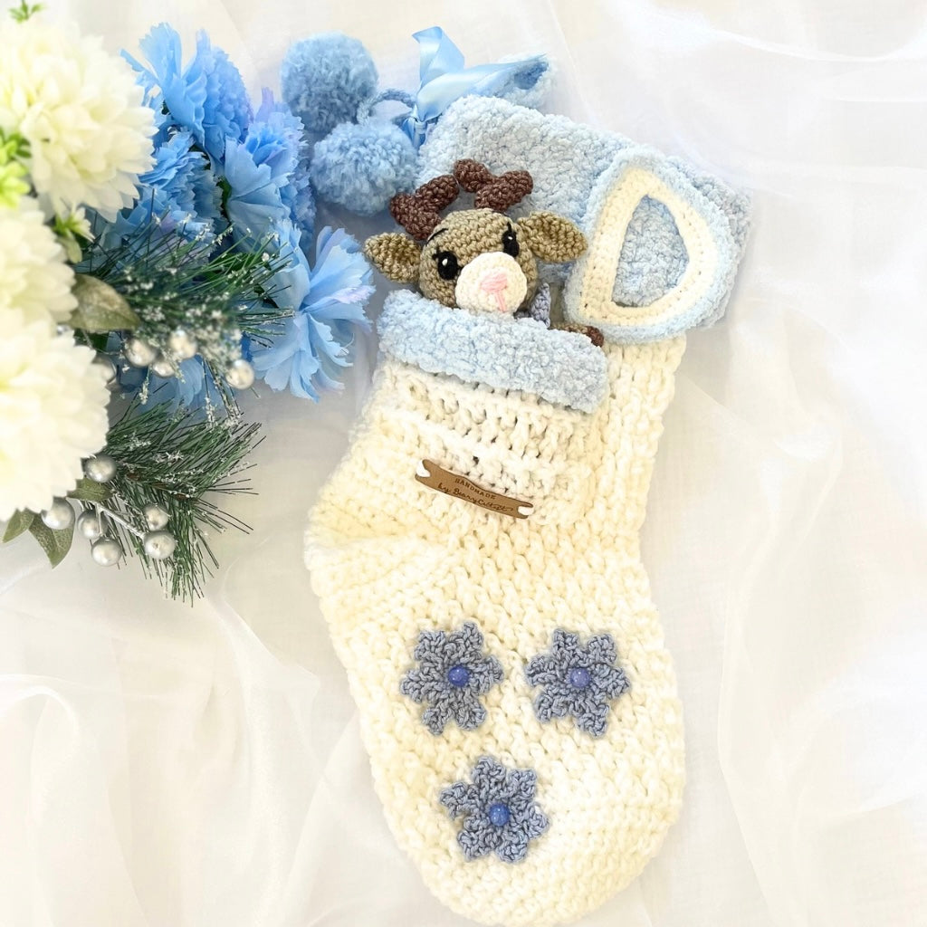 Handmade Baby Xmas Reindeer Stocking Personalised