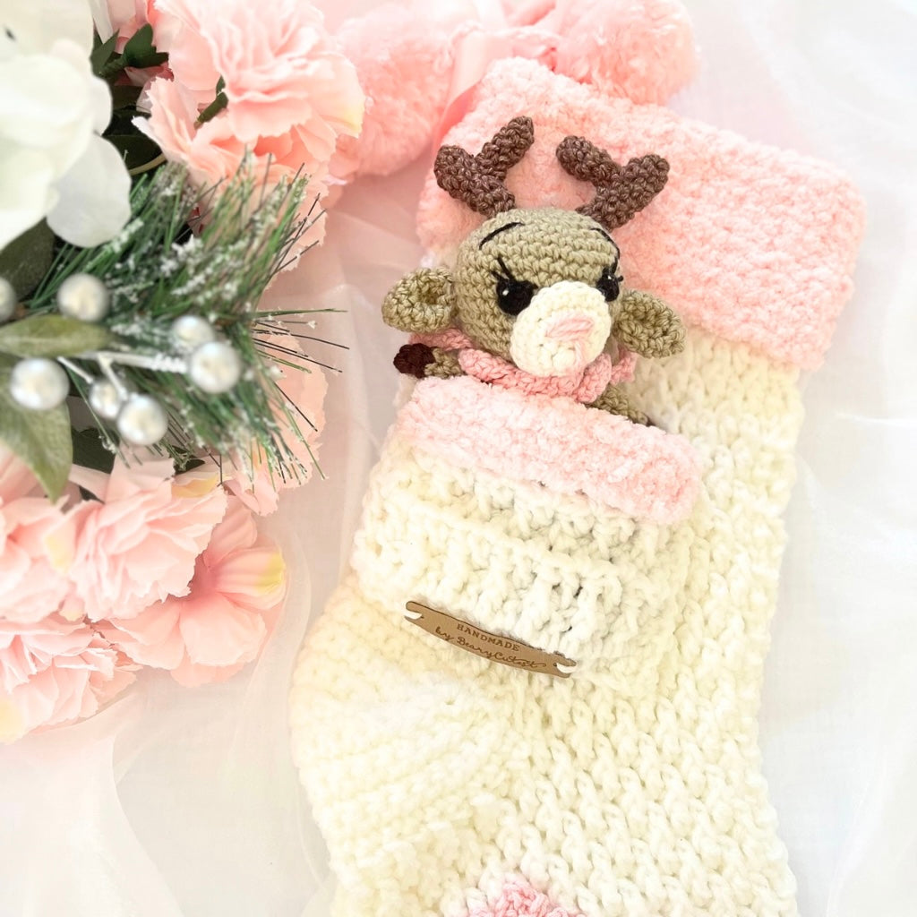 Handmade Baby Xmas Reindeer Stocking Personalised