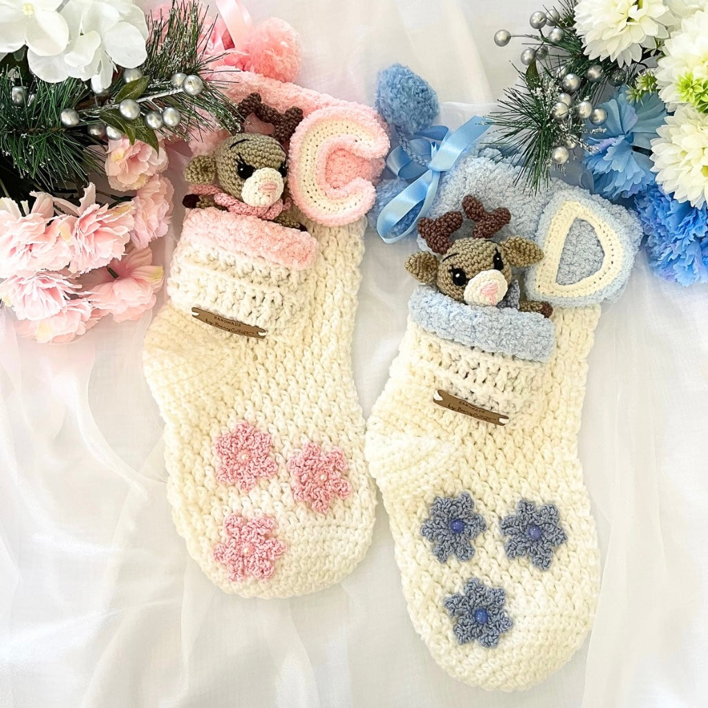 Handmade Baby Xmas Reindeer Stocking Personalised